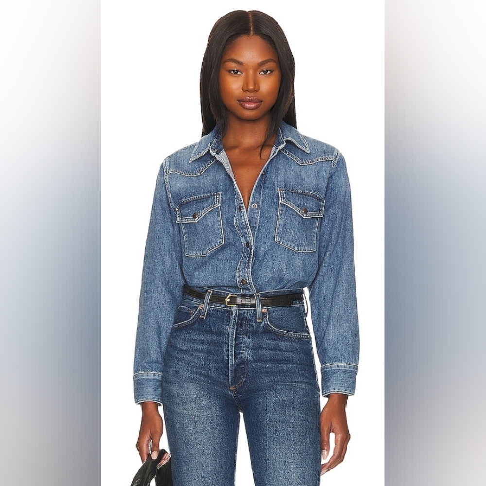 NWT AGOLDE Glinda Western Denim Snap-Front Shirt